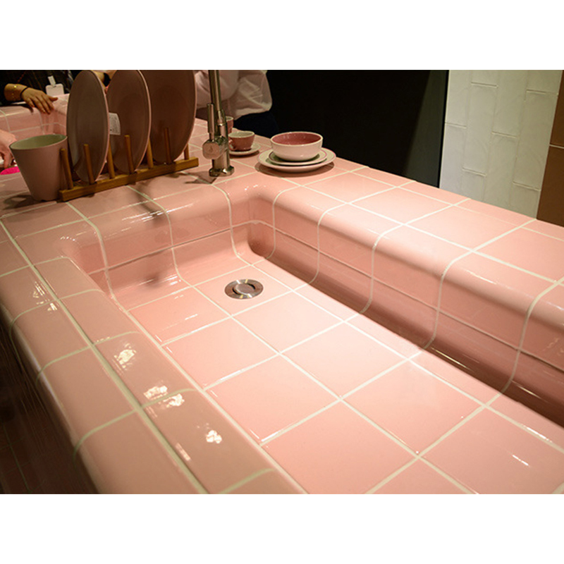 Kitchen Pink Color Decorative Ceramic Accent Tile Trims in 80X100mm / 80X80mm Size