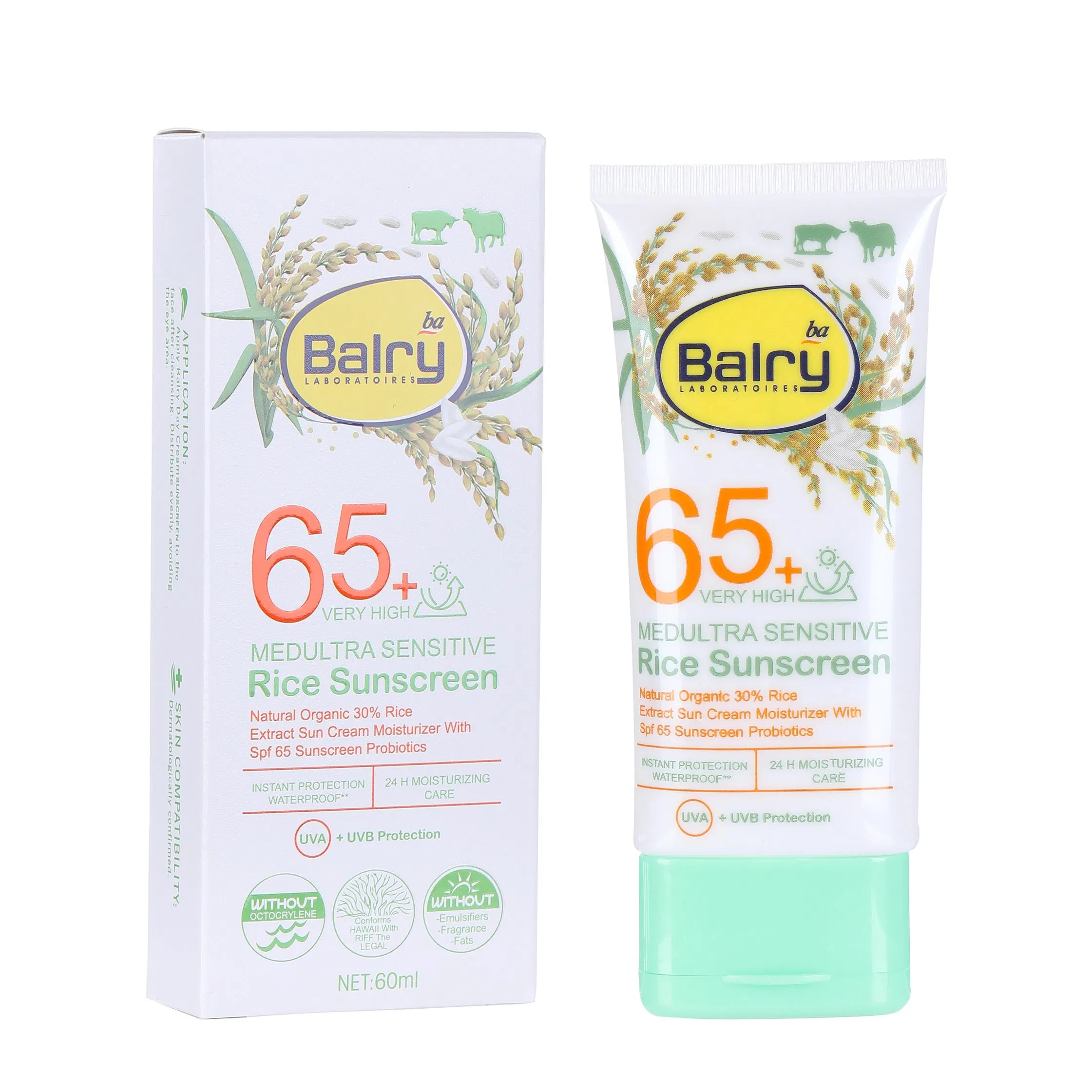 Balry Natural Organic Rice Extract Whitening Skin Sensitive SPF 65 Sunscreen Cream