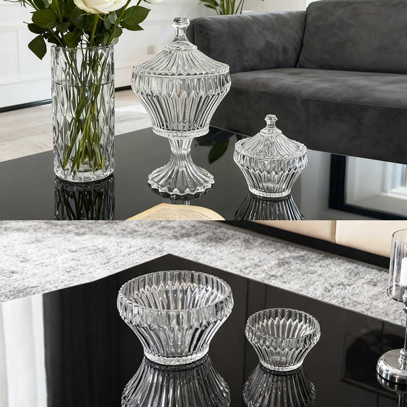 Luxury Diamond Pattern Crystal Fruit Bowl Lead-Free Glass Candy Jar Decorative Crystal Fruit Plate Vase Wholesale