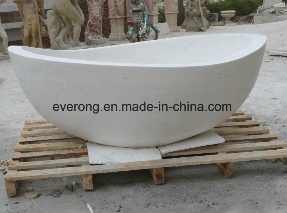 Natural White Marble Polished Simple Oval Freestanding Bathroom Stone Bathtub