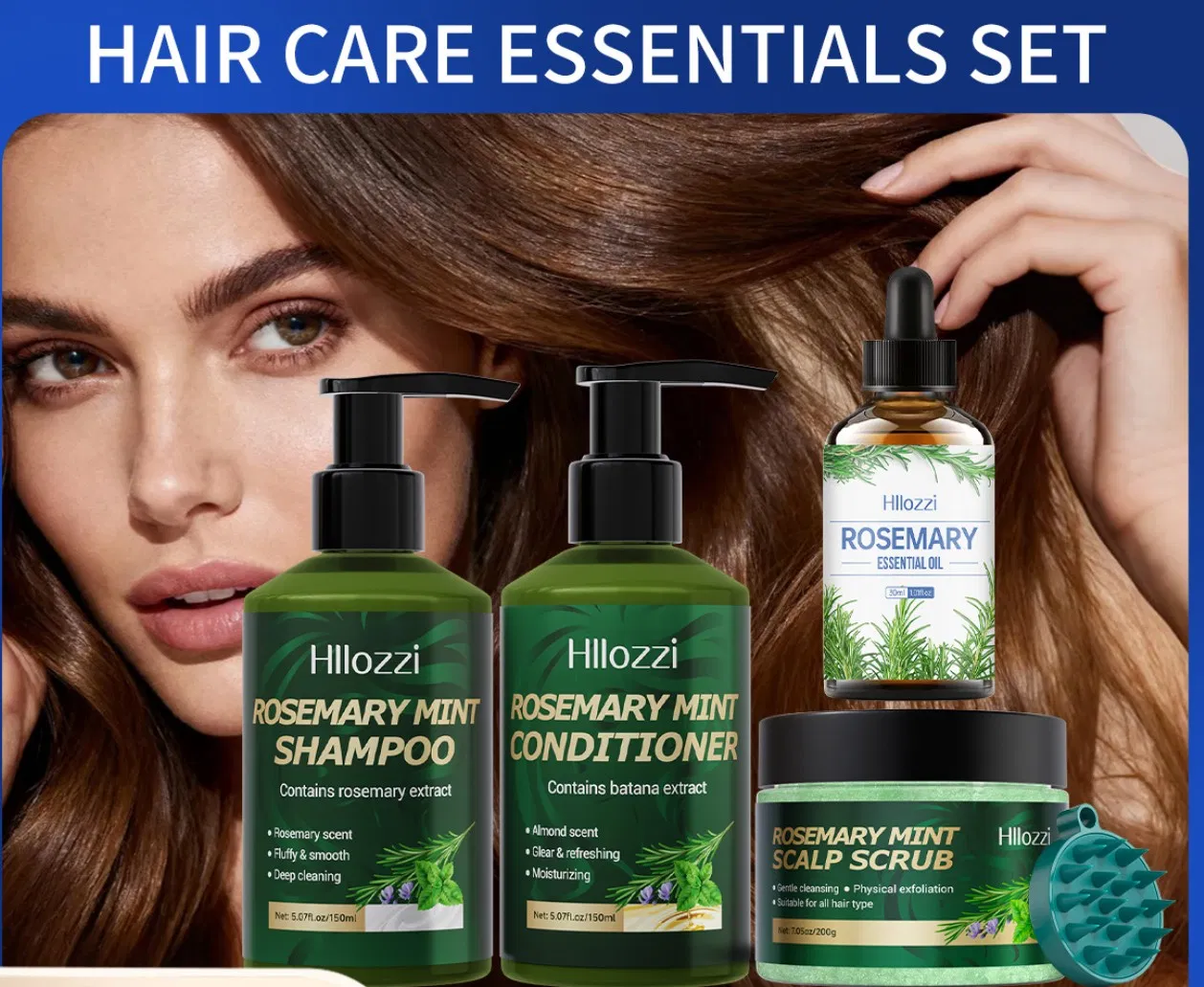 Online Wholesale Retail Repair Damaged Hair Cuticles Natural Strengthening Refreshing Fluffy Smooth Oil Control Anti Hair Loss Hair Growth Rosemary Shampoo Set