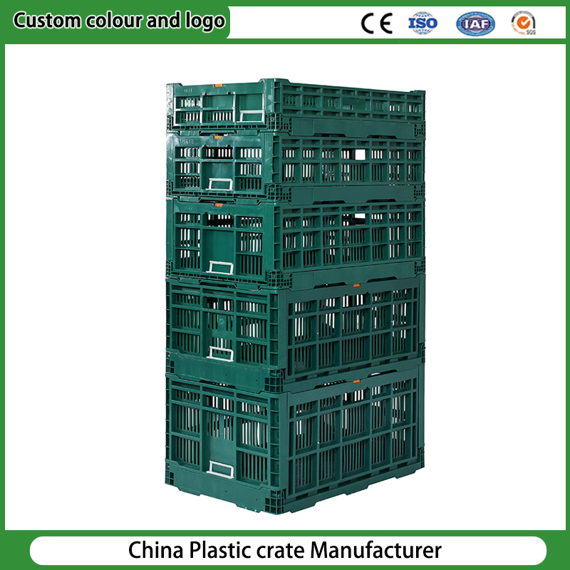 100% PP Material Collapsible Plastic Food Container Nestable and Stackable Vegetable Harvesting Foldable Transport Plastic Crates