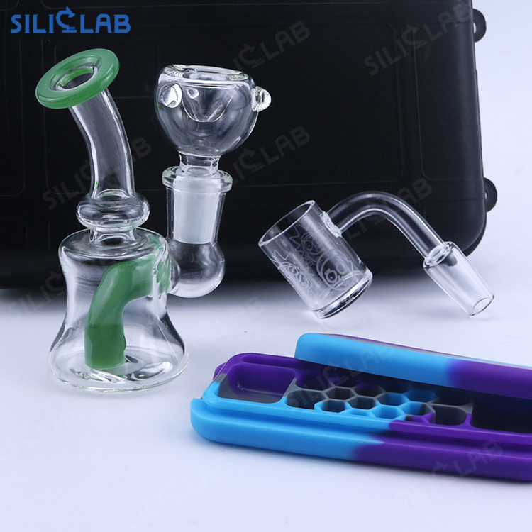 Mini Beaker Glass Bubbler Water Pipe Kit 5 in 1 Glass Smoke Filter Set DAB Wax Smoking Tobacco Cigarette