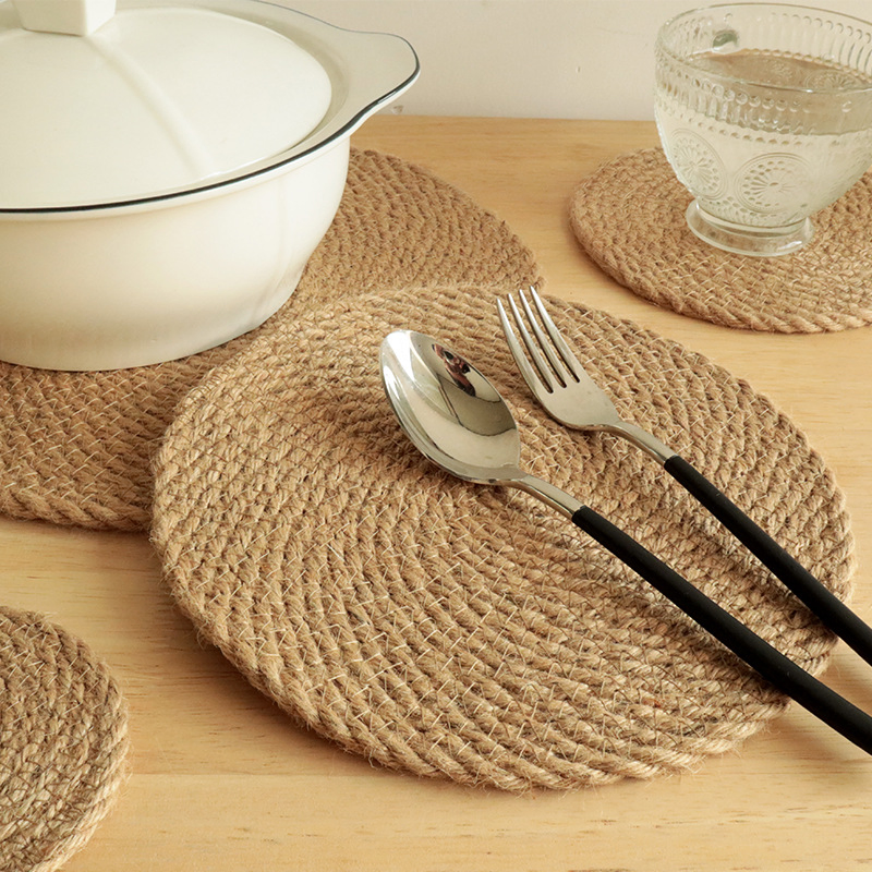 Round Linen Table Mat for Household Table Cup Mat