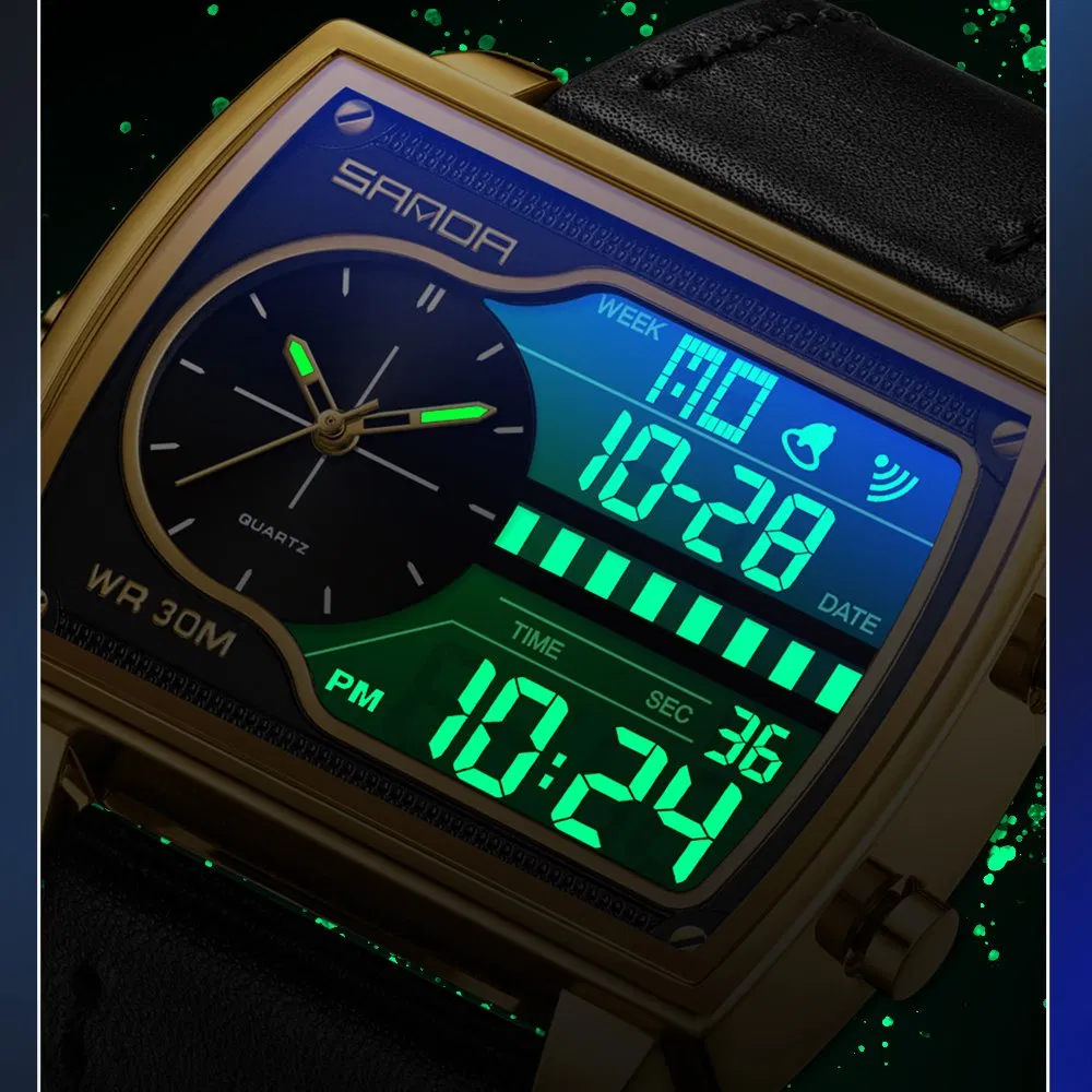 Sanda High-End Men's Commuter Watch Square Waterproof Luminous Multifunctional Electronic Watch