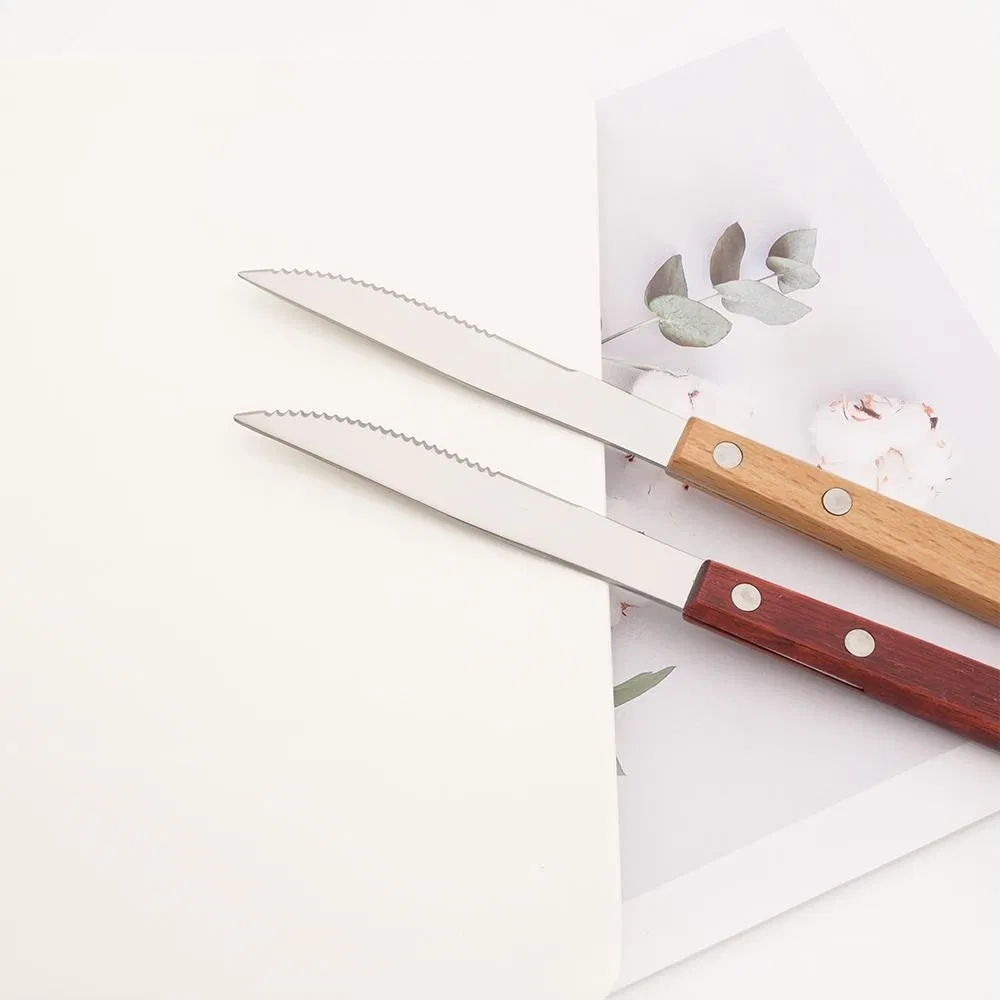 Dinner Knife Dinnerware Wood Handle Silver Steak Knives Cutlery Set 304 Stainless Steel Western Kitchen Silverware Set