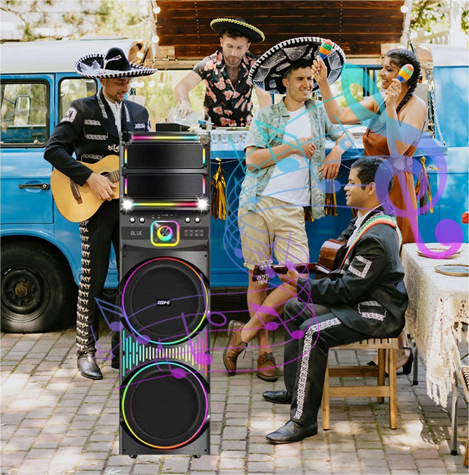 Outdoor Party Karaoke Speaker Colorful Lights Bluetooth Wireless Microphone KTV Subwoofer