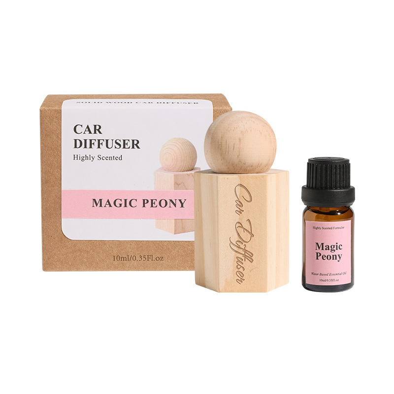 Compact Wooden Car Fragrance Diffuser with Refillable Oil Bottle