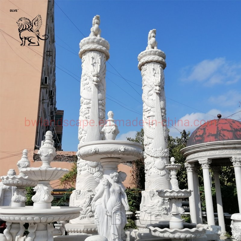 Blve White Stone Decorative Roman Columns Marble Chinese Dragon Pillar Column