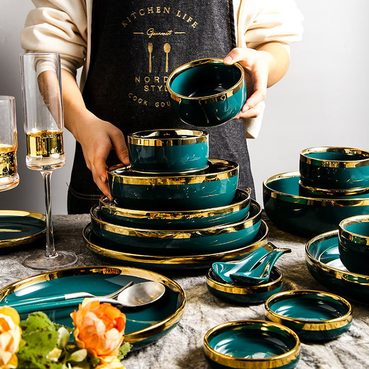 Ceramic Plates Dinnerware Eco-Friendly 26PCS Emeralds Phnom Penh Hotel Restaurant Dinnerware Sets