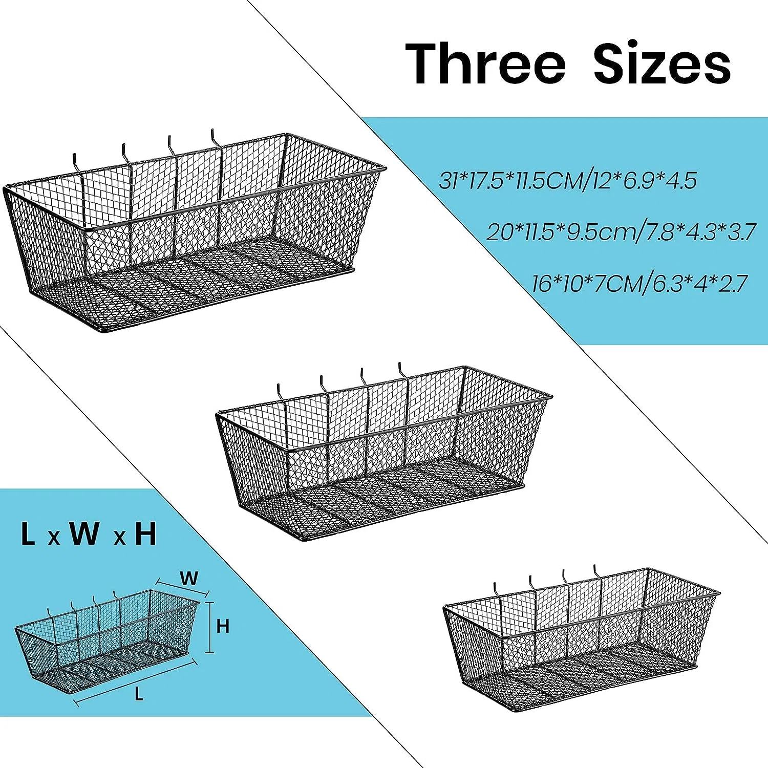 Factory Supply Steel Mesh Black Baskets for Pegboard (3-Pack)