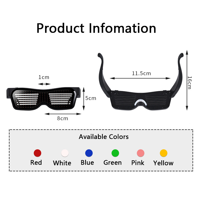Wholesale New Hot Sale Bluetooth Light Glasses Christmas Bar Party Glasses Blinds Dynamic APP Light Glasses USB Charging