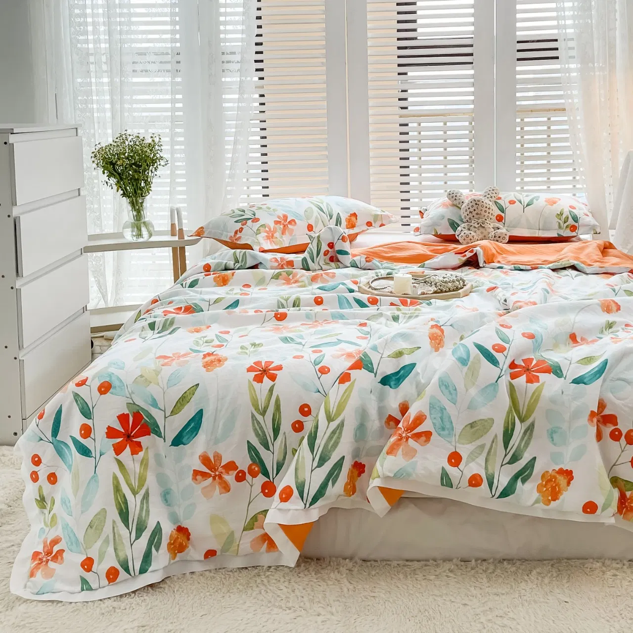 Korean Style Polyester Printed Summer Cool Quilt Air Conditioning Quilt Cover Bedding Set