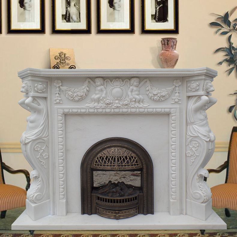Luxury Home Decoration Custom Made Large White Stone Fireplace Mantel