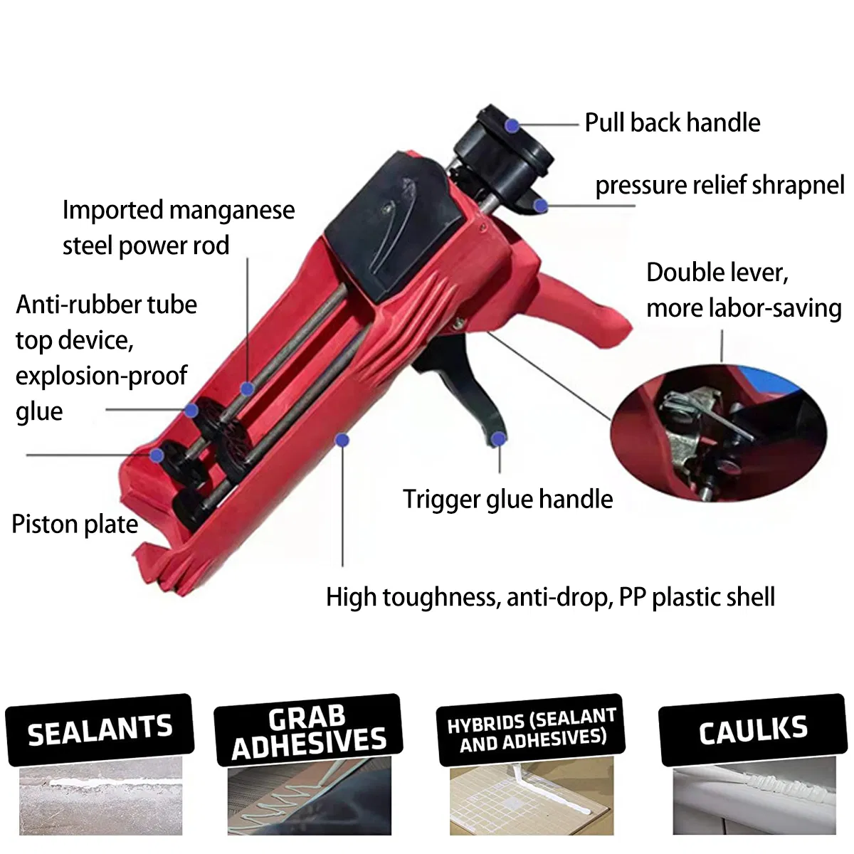 400ml Steel Dual Component Cartridge Gun Applicator Hydraulic Manual Glue Gun Repair