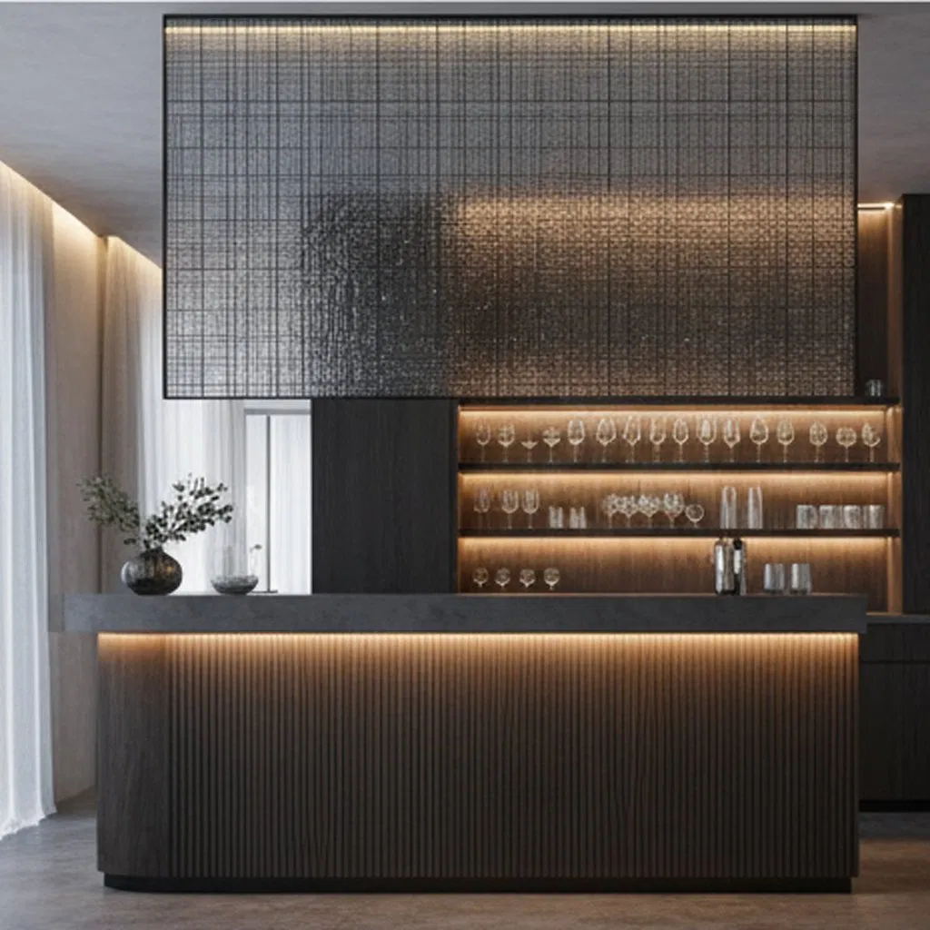 Custom Minimalist Textured Glass Kitchen Backsplash Laminated Glass