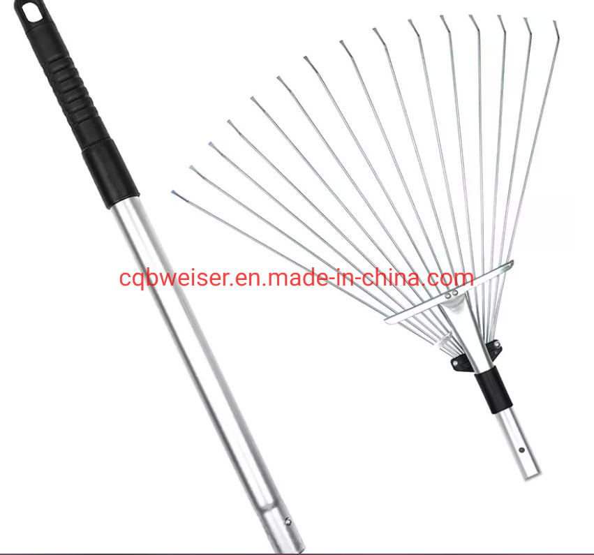 Adjustable Telescopic Metal Expandable Folding Grass Lawn Leaves Garden Rake