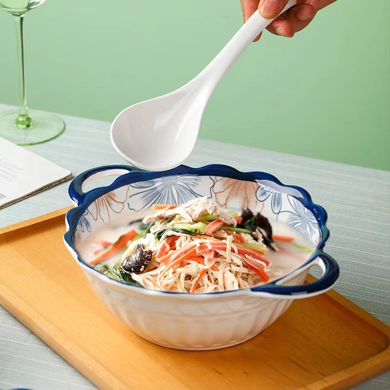 10"Food Bowl with Hands blue Pad Printing Stoneware Porcelainware Tableware
