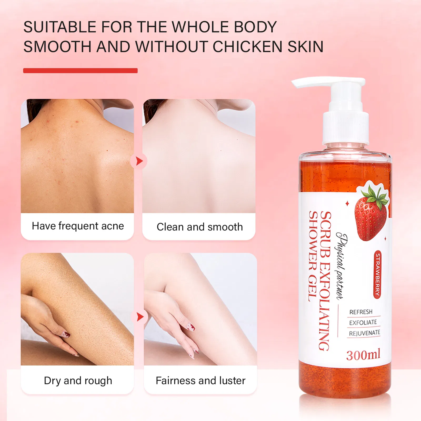 Beauty Cosmetics Body Care Gentle Exfoliation Moisturizing Strawberry Scrub Exfoliating Shower Gel