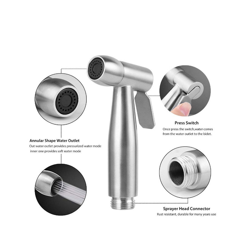 Stainless Steel Hand Held Bidet Hand Shower Set in Bathroom Toilet Seat Attachment