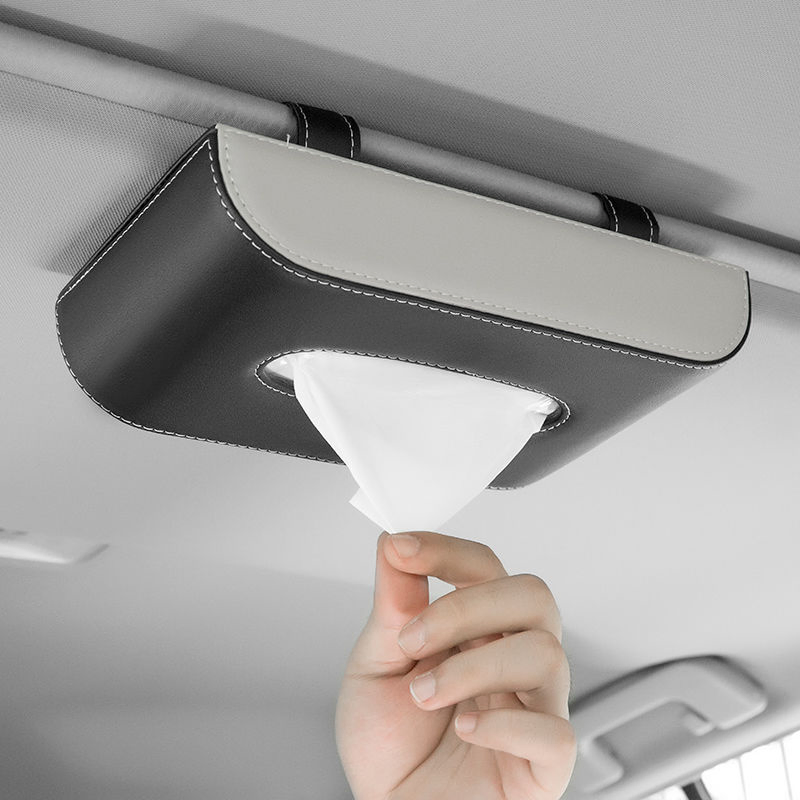 PU Leather Sun Visor Car Napkin Holder Hanging Tissue Box