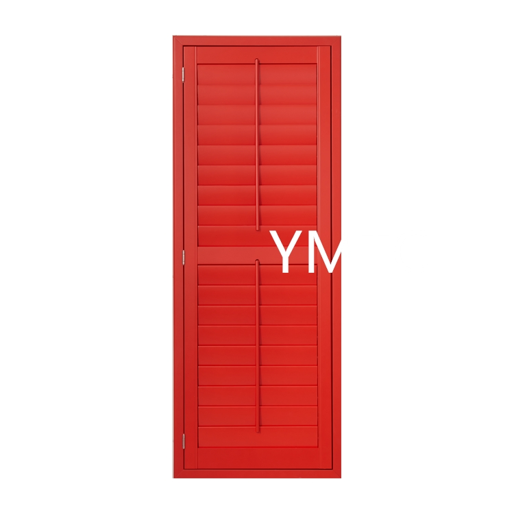 Interior Shutters Louvered Wood Red Graphic Design Classic Horizontal Paulownia Wooden Shutters