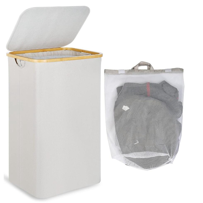 Large Laundry Hamper with Bamboo Handle Collapsible Storage Basket