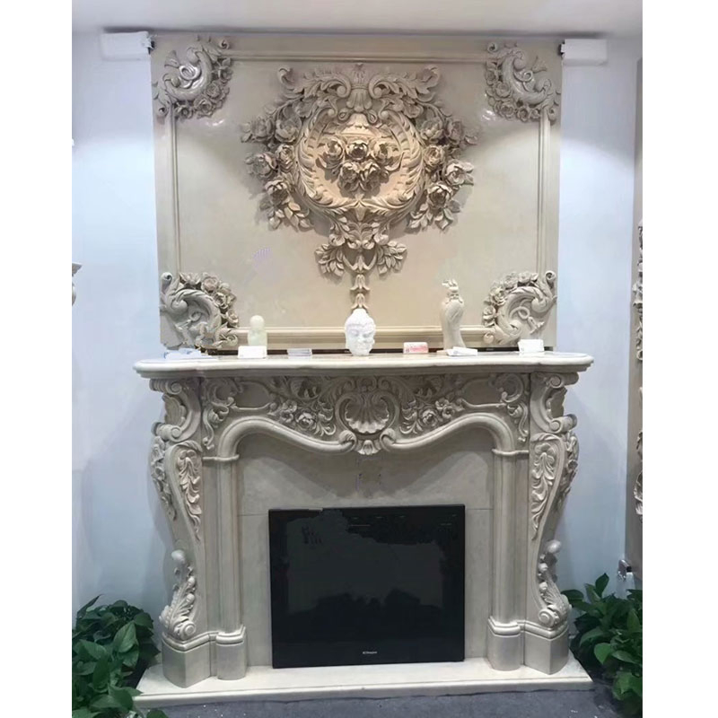 Elegant Hand Carved French White Marble Fireplace