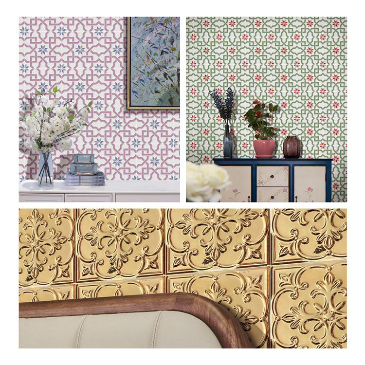 3D Flower Porcelain Drawing Room Wall Border White and Gold Tiles
