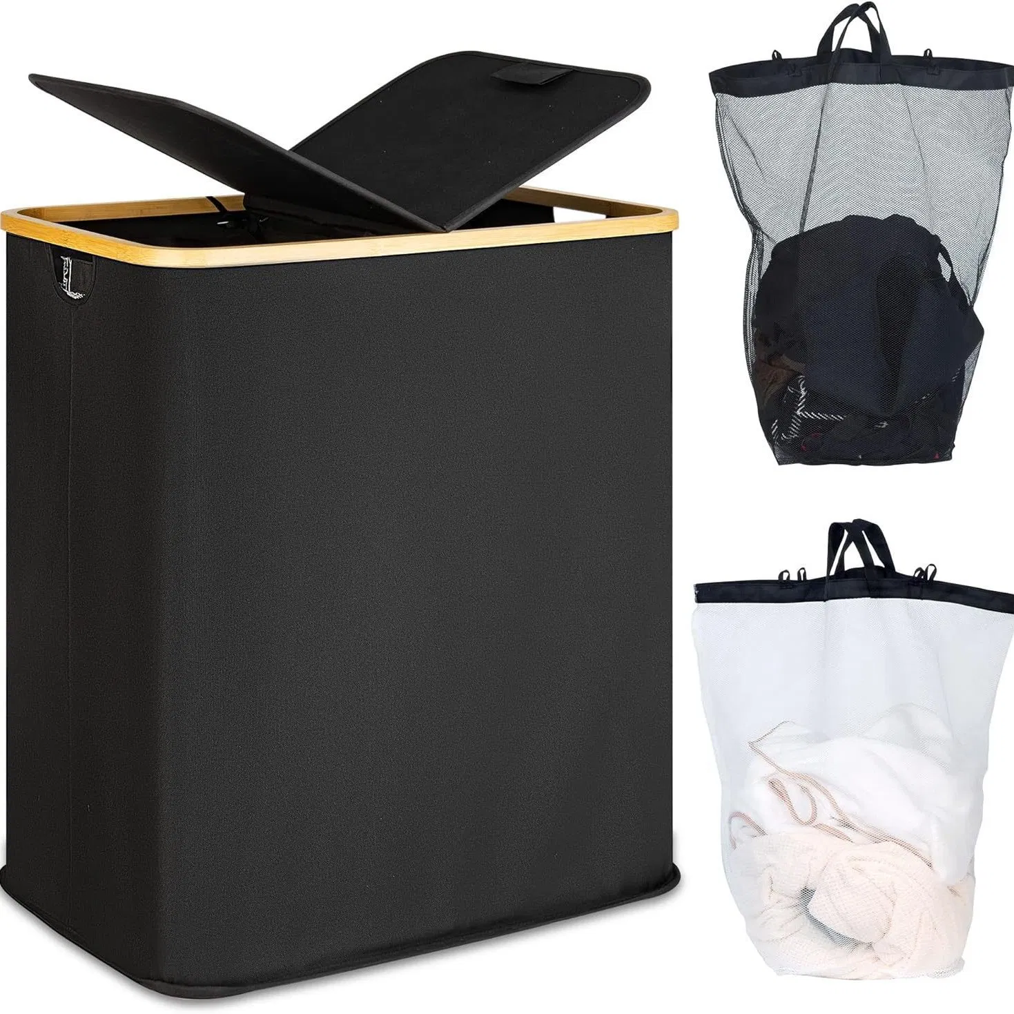 Super-Large Capacity Foldable Storage Basket, Covered Dirty Clothes Basket, Bamboo Oxford Cloth Laundry Basket