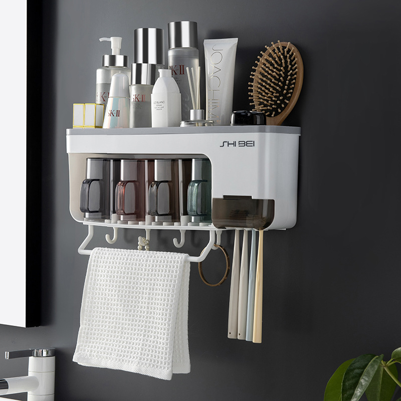 Wall-Mounted Non-Perforated Washing Cup Holder Household Toilet Shelf Toothbrush Holder Set