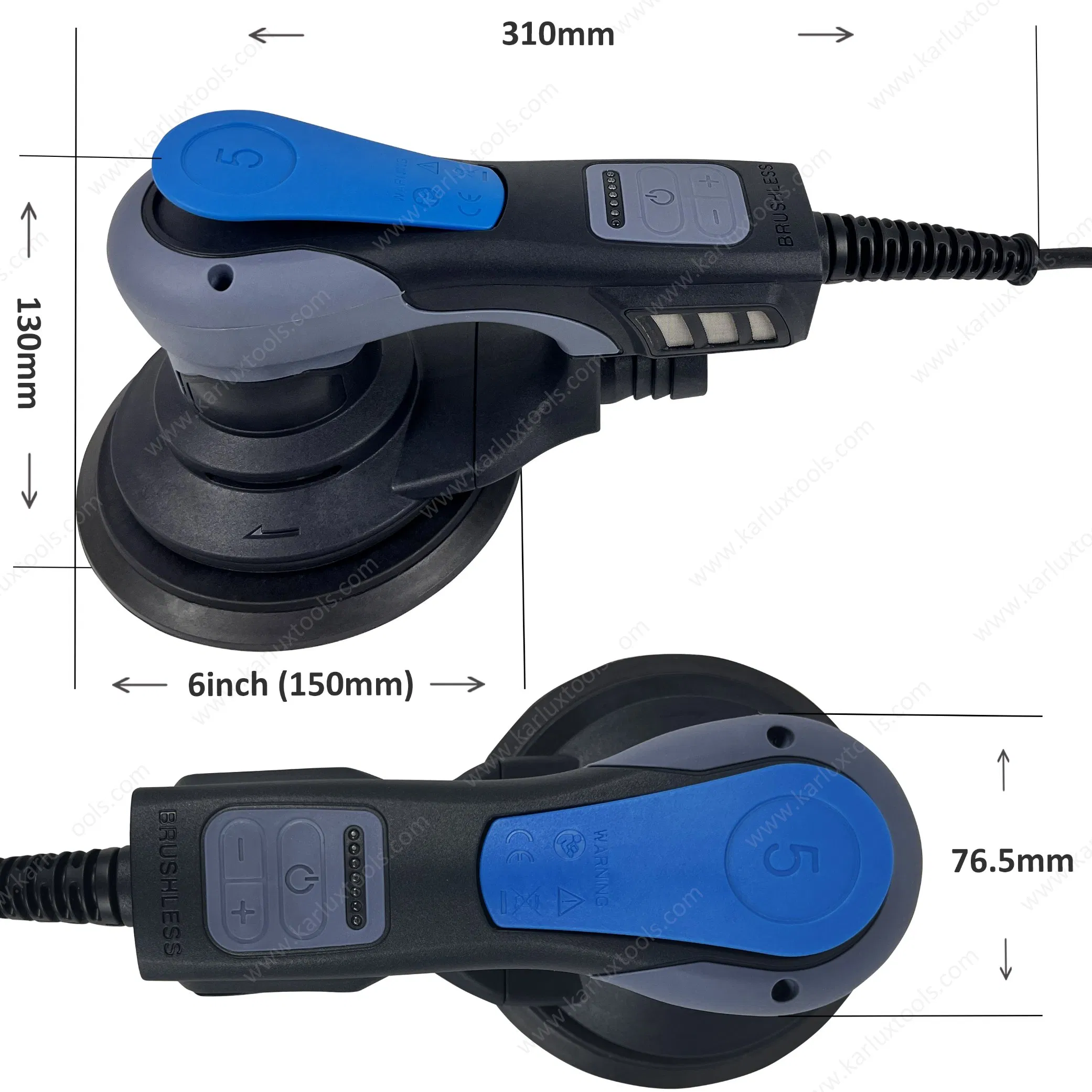 6inch 150mm 4, 000-10, 000rpm Variable Speed Central Vacuum Sander Factory Sanding Power Tools Electric Random Orbital Sander