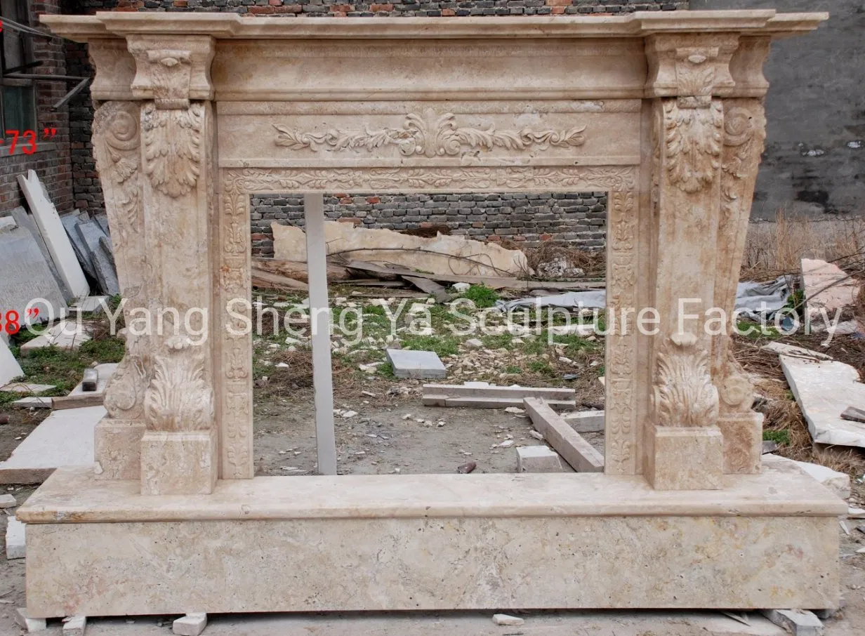 High Quality Antique Hand Carving Marble Fireplace Natural Stone Home Decoration Mantel (SYMF-8013)