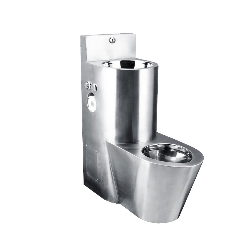 Customizable Sanitary Ware Public Hotel Style Dual Flush One Two Piece Wc Wall Mounted SUS304 Stainless Steel Toilet Water Closet Toilet with Water Tank