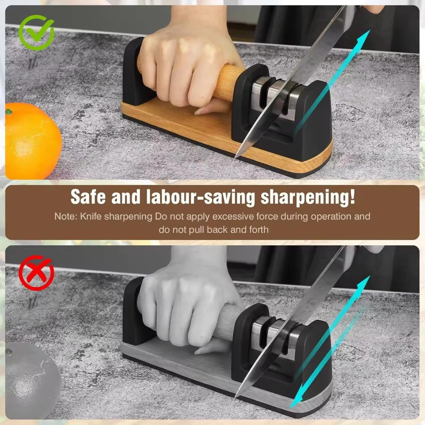 Latest New Manual 2 Stage Knife Sharpener with Wood Handle