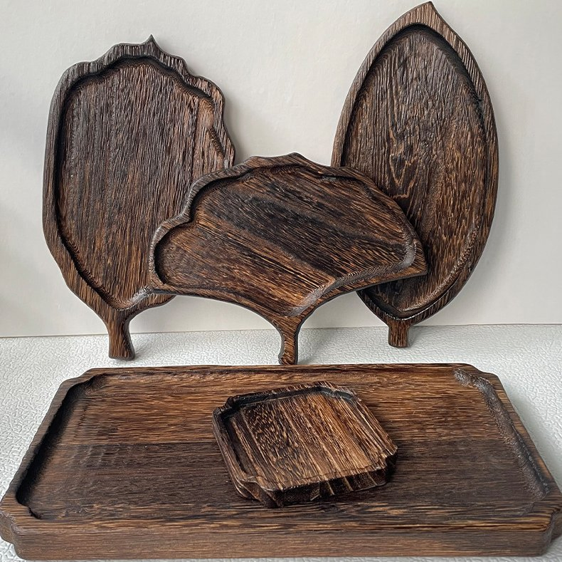 Solid Wood Tray Wood Premium Tea Small Tray Fruit Snacks Nuts Dessert Desktop Storage Tableware Dinner Serving Plate