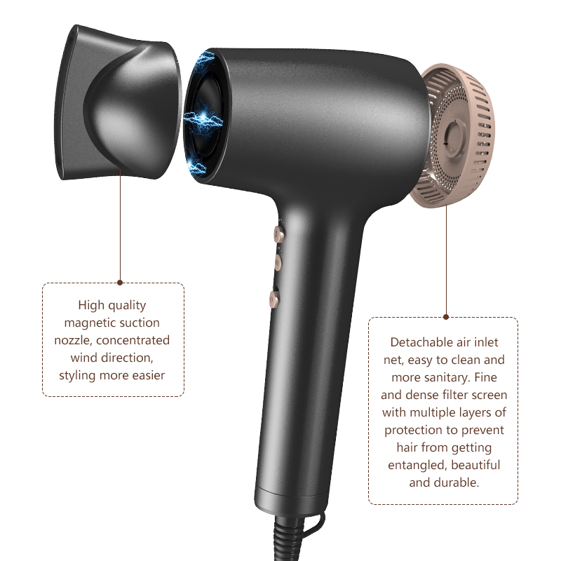 Professional Negative Ion Brushless Electric High-Speed Hair Dryer, Noise Free, Mini Compact and Portable