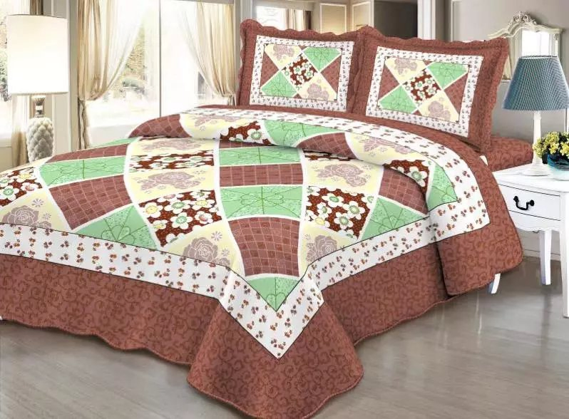 Luxury Quilted Rose Patchwork Cotton Wedding Bedspread Set, Wholesale Bedspread