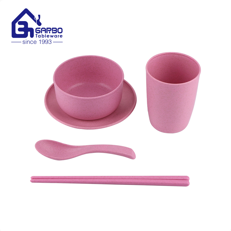 Wholesale Home Using Multi-Colored Plastic Tableware 5PCS Wheat Straw Dinner Set