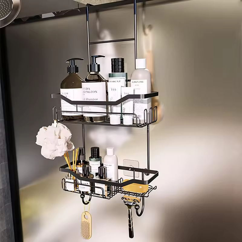 Sanipro Hot Sale Stainless Steel Toilet Shower Room Storage Rack Punch Free Hanging Organizer Bathroom Shelves
