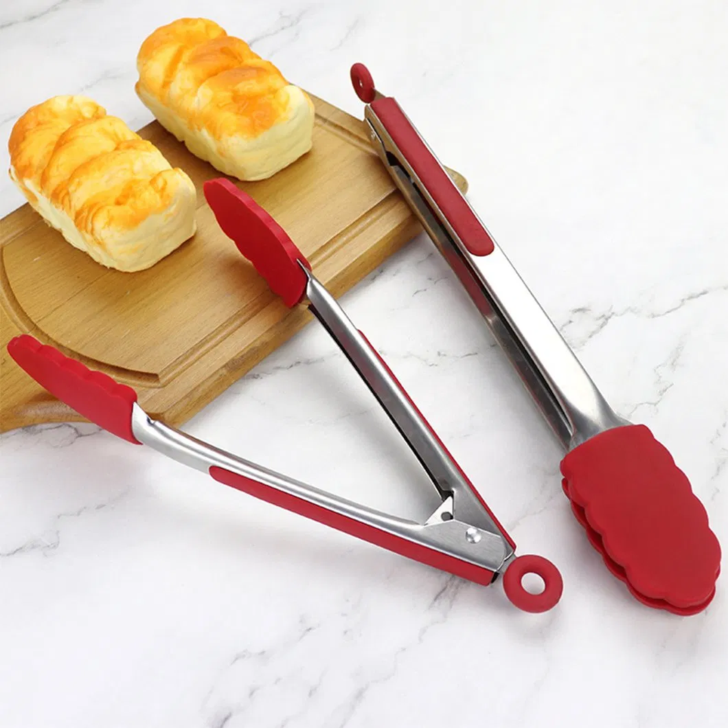 7-9-12 Inch Silicone Kitchen Tongs Stainless Steel BBQ Grilling Locking Food Tongs Kitchen Accessories with Custom Logo