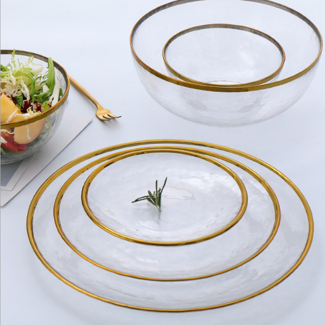 13 Inch Round Gold Rimmed Glass Charger Plates Sets for Wedding