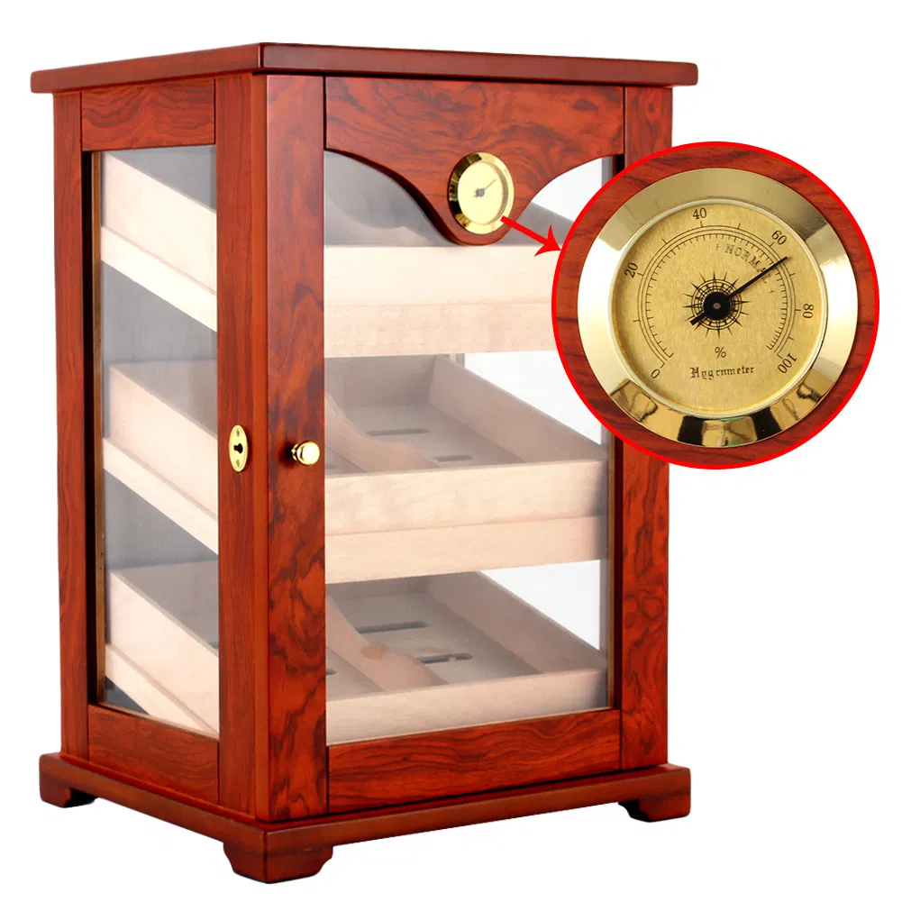 Large-Capacity Cigar Collection Wooden Humidor Cabinet with Veneer and Humidifier