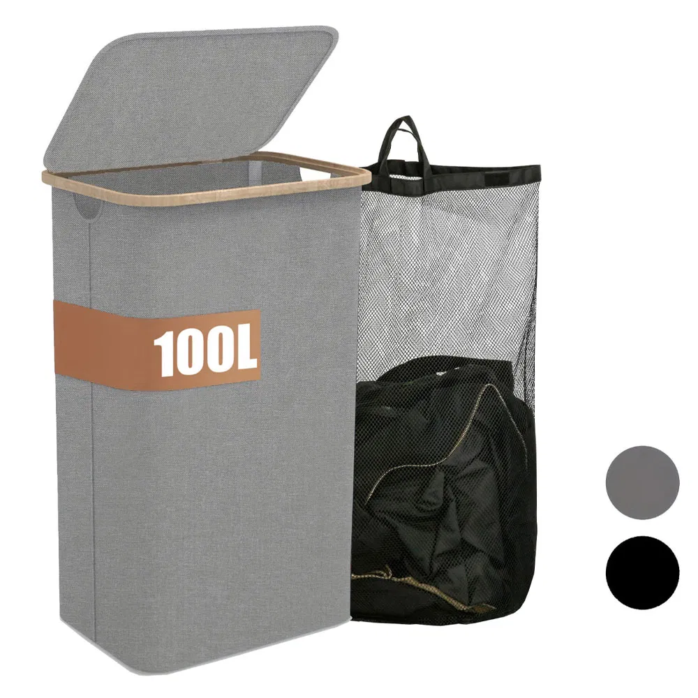 Collapsible Laundry Basket with Lid and Removable Bag for Narrow Space