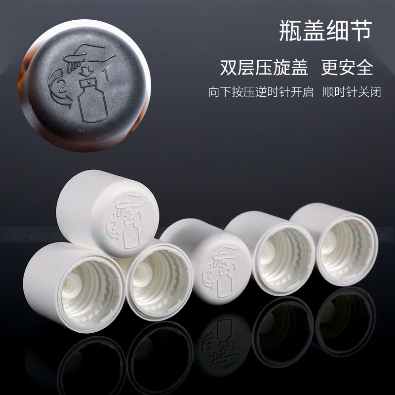 18mm 18/415 Europ Black Plastic Child Proof Essential Oil Bottle Cap Screw Cap with Dropper Insert for German Market
