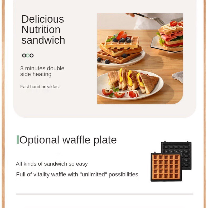 Food Waffle Household Small Multi-Functional Toasted Bread Sand Breakfast Machine Sandwich Maker