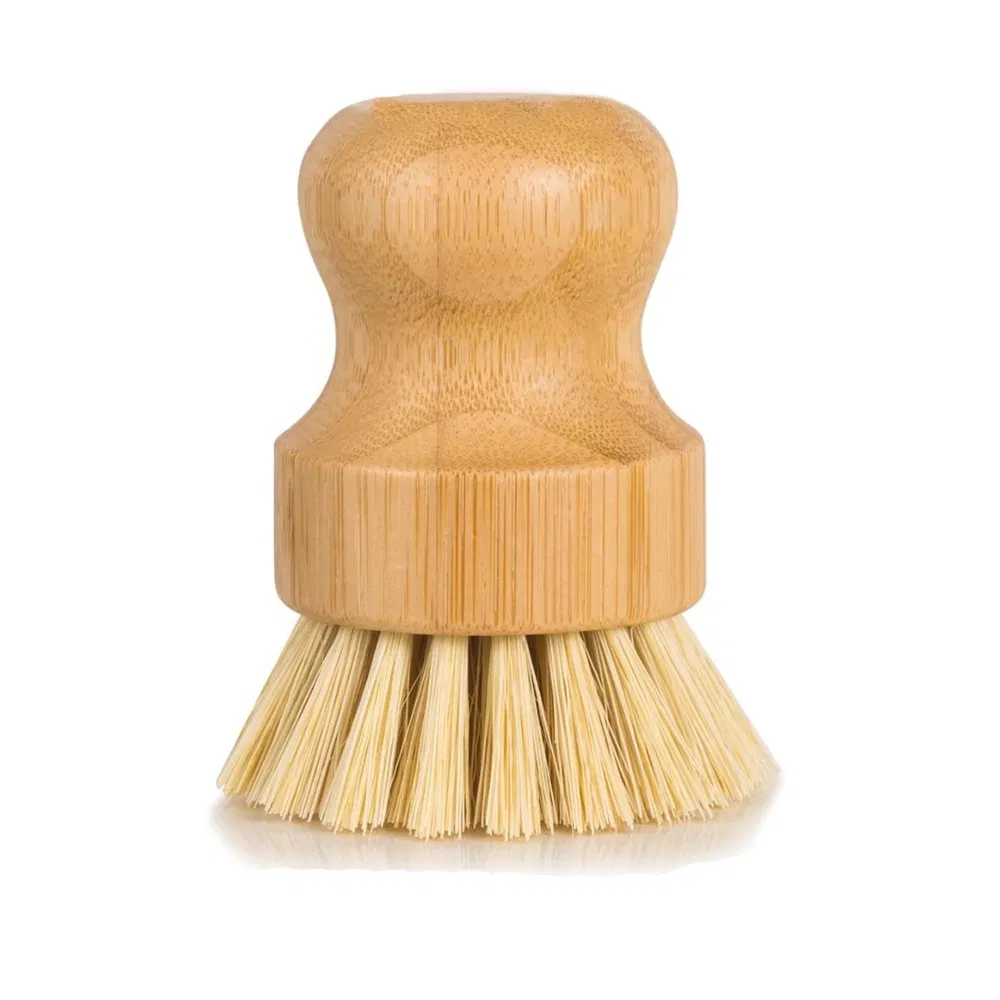 Eco-Friendly Bamboo Mini Scrub Brush Vegetarian Sisal Brush Bamboo Wood Pot Kitchen Dishwashing Brush