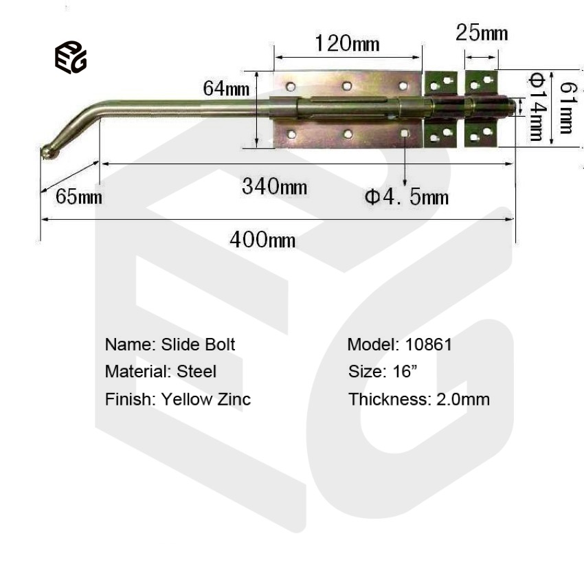 16" Industrial Slide Bolt for Warehouse Roll-up Doors & Container Gates, Corrosion-Resistant Bolt