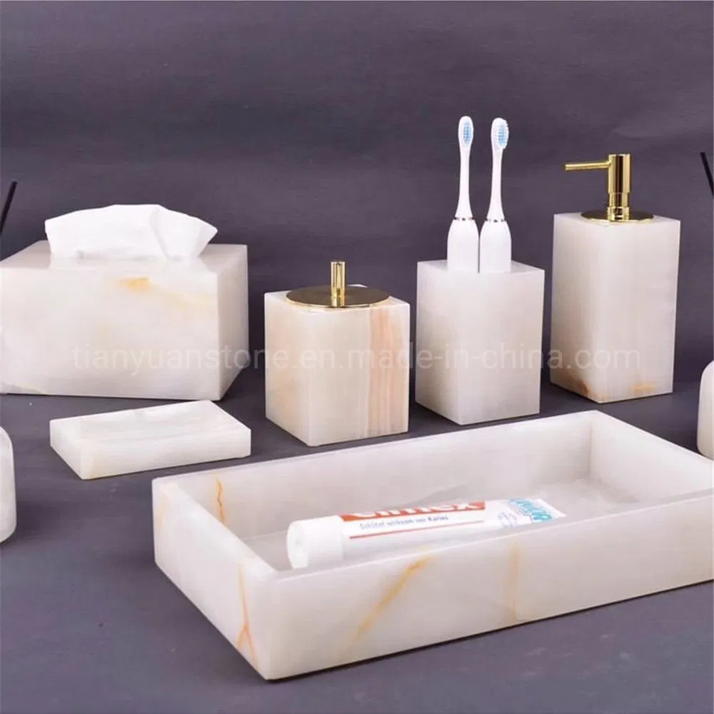 Hotel Decoration White Onyx Bathroom Accessories Set
