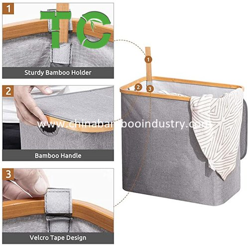 Waterproof Bamboo Laundry Hamper Basket with Lid Storage Basket Dirty Clothes Basket Bamboo Laundry Basket Collapsible Cloth Hamper